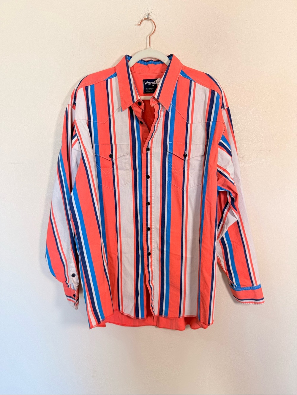 Wrangler Vntg Brush Popper Button Down Shirt 90s Coral Rodeo Ranch Wear Cowboy